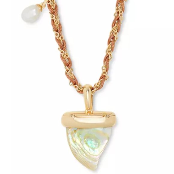 KENDRA SCOTT 14k Gold-Plated Carved Abalone Shark Tooth Cord-Wrapped Necklace - Picture 1 of 3